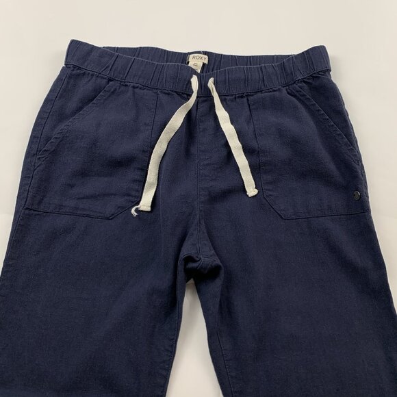 Roxy Navy Blue Linen Slim leg Lounge Pant M - Picture 2 of 7